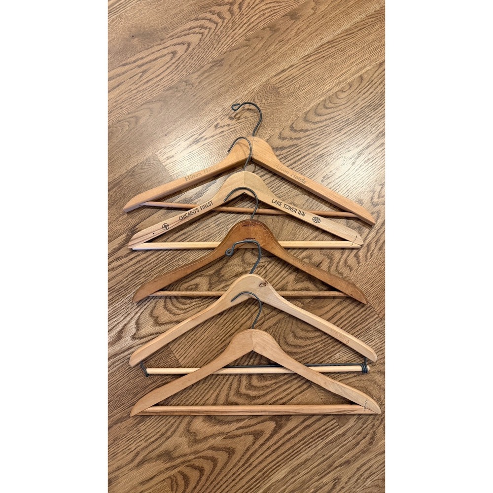 VTG Lot 5 Wooden Hangers Pant Bar Hilton Hotels Lake Tower Inn Chicago Brown